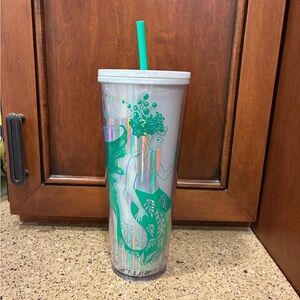 Starbucks Christmas White Green Holographic Siren Mermaid Straw Cold Cup 24oz